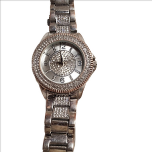 Accutime silver stainless steel and rhinestone embellished watch